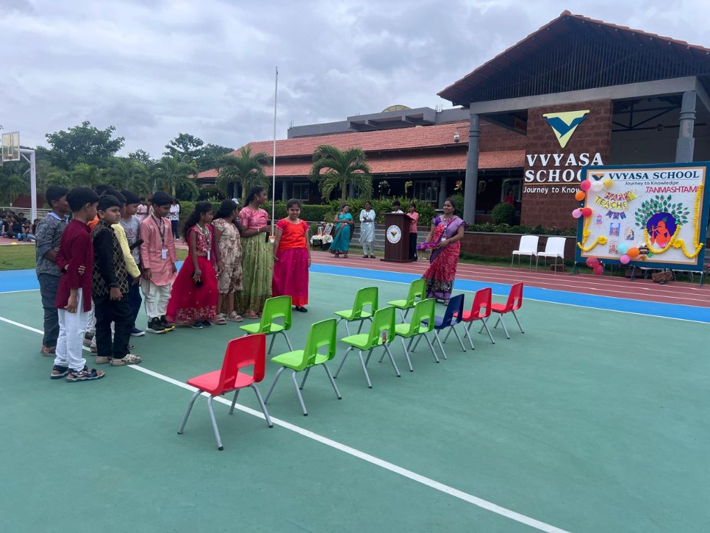 Janmashtami activity on the school ground at Vvyasa School